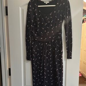 Long-Sleeve Black Key-Print Women's Dress